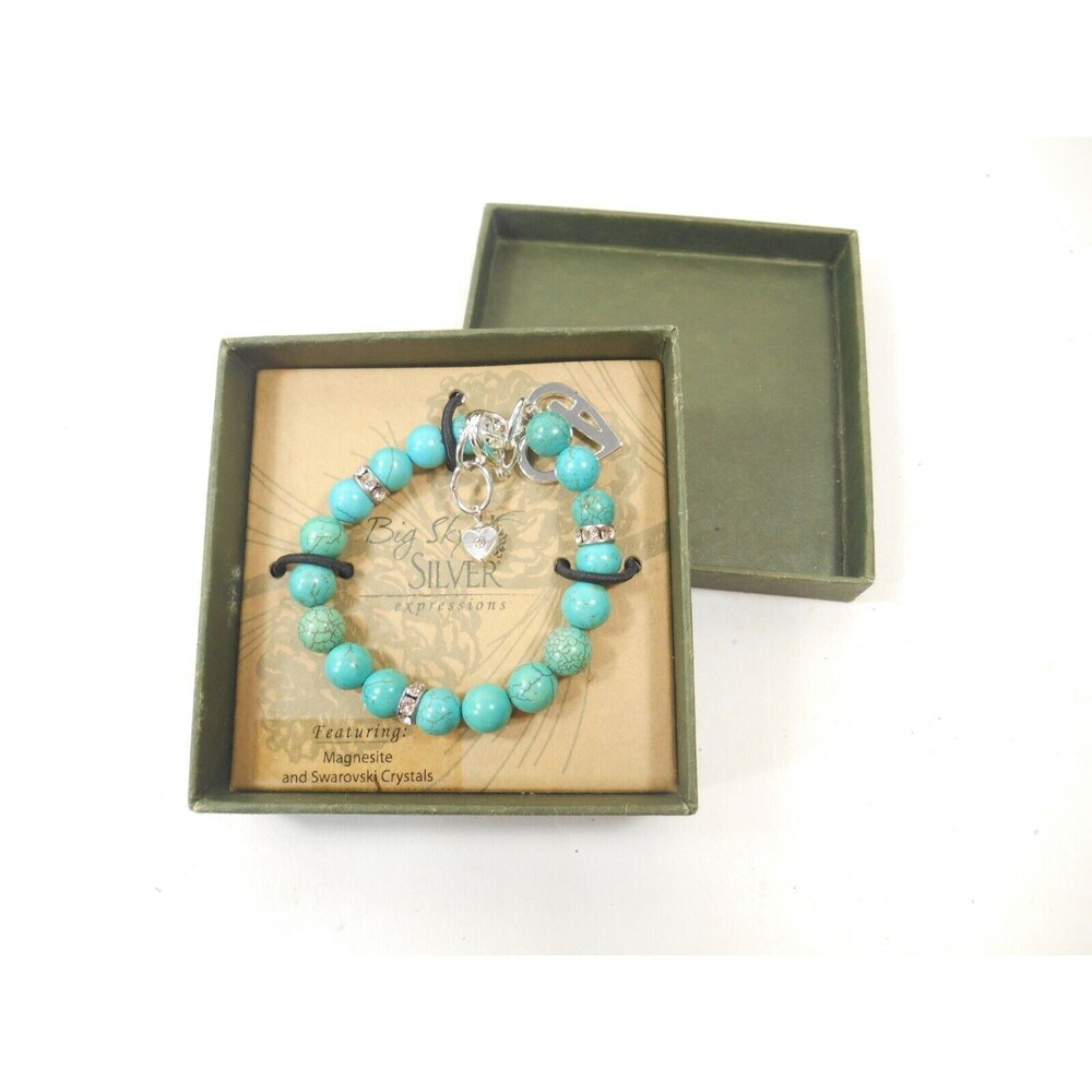 Big Sky Silver Magnesite and Swarovski Crystal Floating Cross Bracelet Jewelry